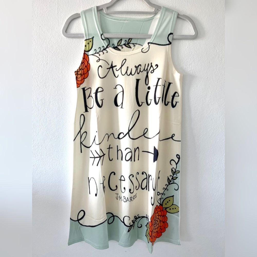 NWT SLEEVELESS CASUAL T-SHIRT A-LINE MINI DRESS PRINT CREWNECK BEACH TANK
